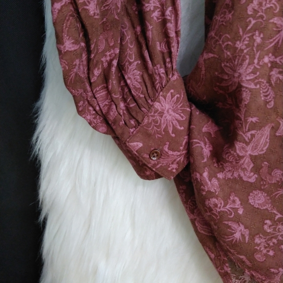 Hinge Brown and Pink Floral Pattern V Neck Long Sleeve Blouse Size 1 - Picture 6 of 10